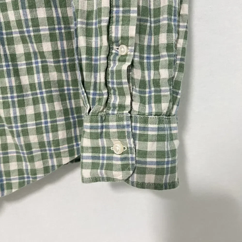 J.CREW Button Down Shirt Mens M Green Cotton Linen Twill Preppy Slim